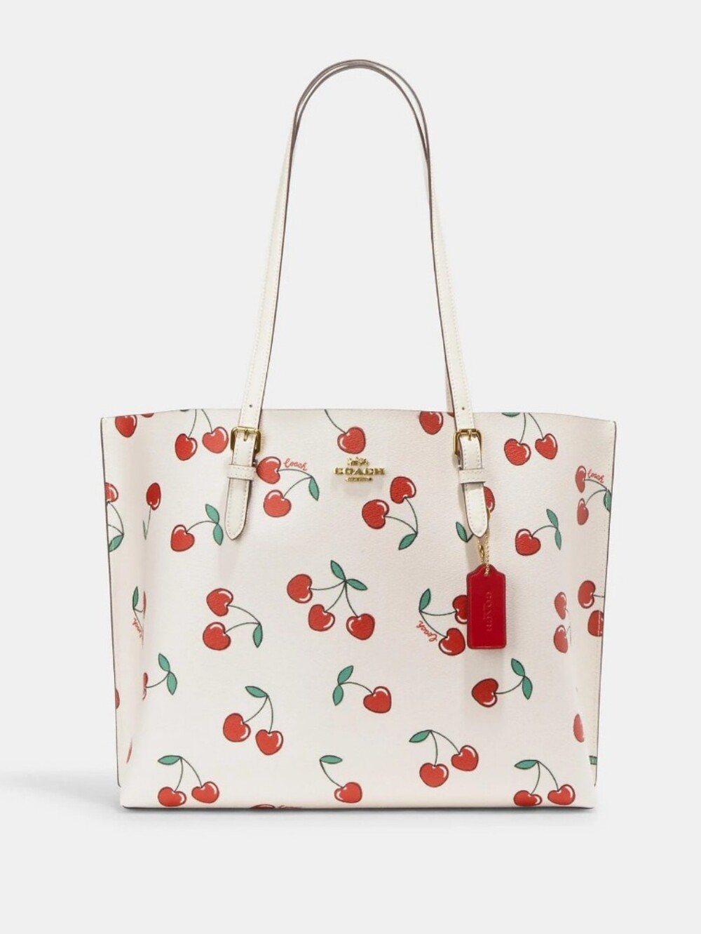 Coach Cherry Print Mollie Tote in Cream and Red